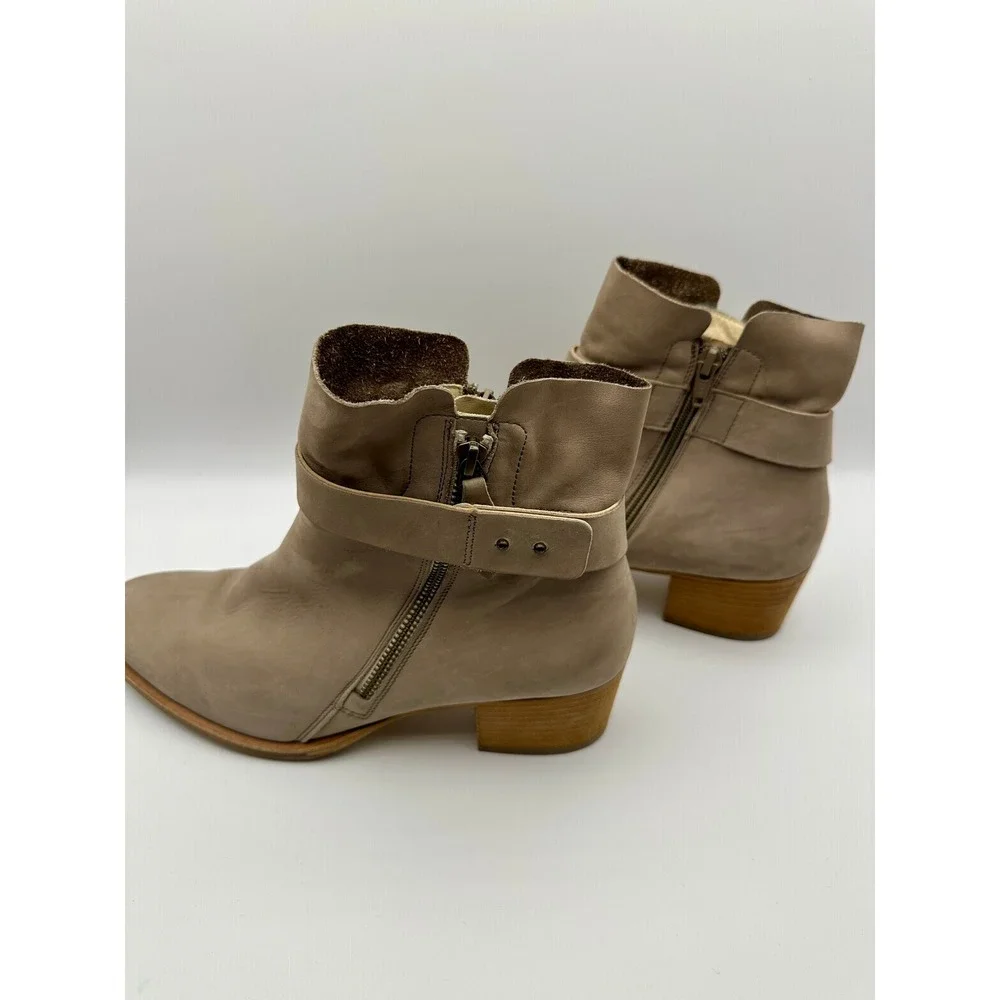 Paul Green Ankle Boots Womens 6.5 EU 37 Taupe Leather Side Zip Block Heel 10437